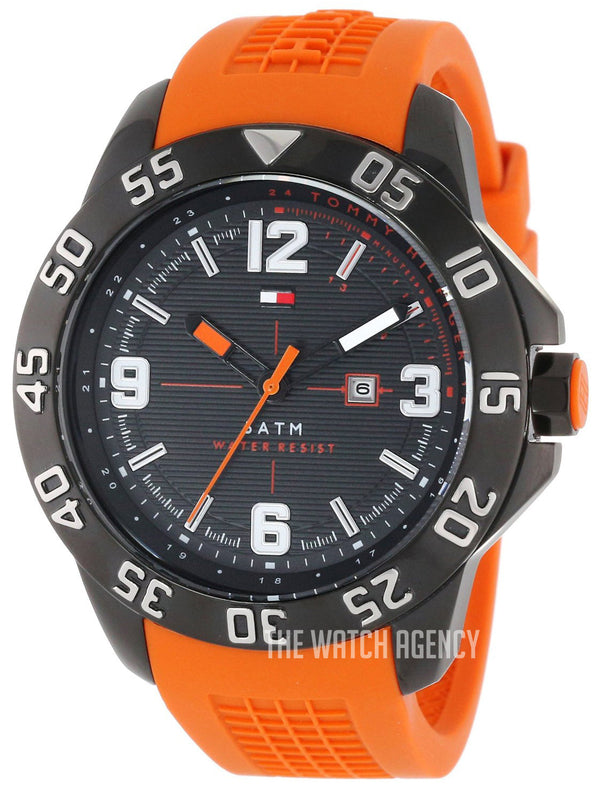 Shop Tommy Hilfiger Cole Black Dial Orange Rubber Strap Watch for Men - 1790985 in USA
