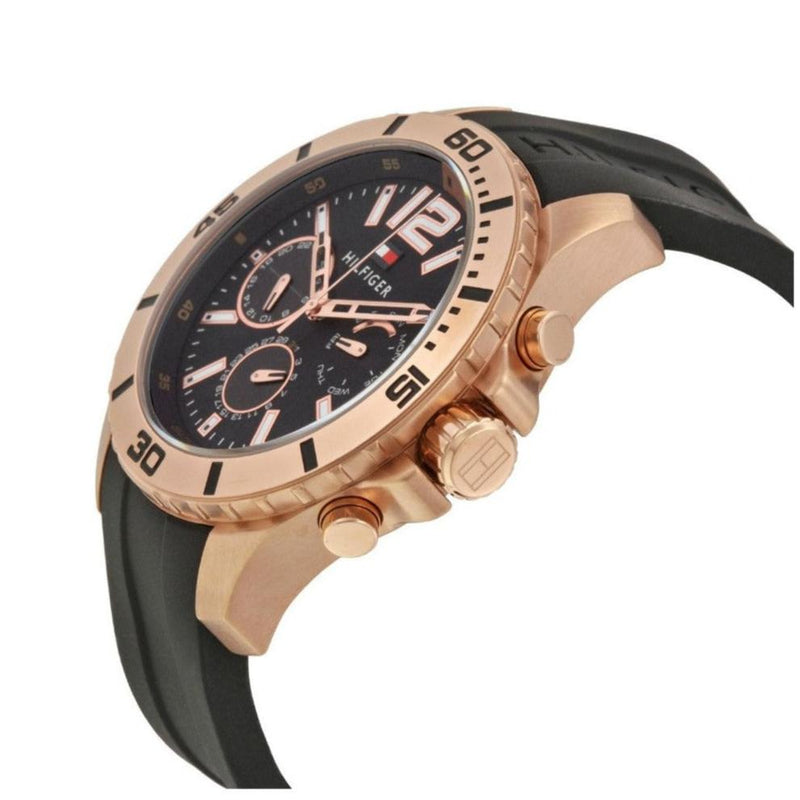Shop Tommy Hilfiger Sport Multifunction Black Dial Black Rubber Strap Watch for Men - 1791145 in USA