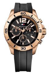 Shop Tommy Hilfiger Sport Multifunction Black Dial Black Rubber Strap Watch for Men - 1791145 in USA