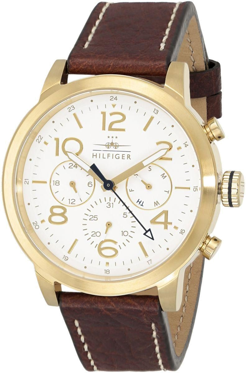 Tommy Hilfiger Jake Quartz White Dial Brown Leather Strap Watch for Men - 1791231
