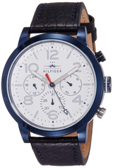Tommy Hilfiger Jake Multi Function Quartz White Dial Black Leather Strap Watch for Men - 1791235