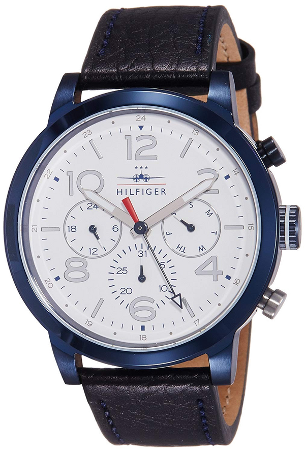Tommy Hilfiger Jake Multi Function Quartz White Dial Black Leather Strap Watch for Men - 1791235