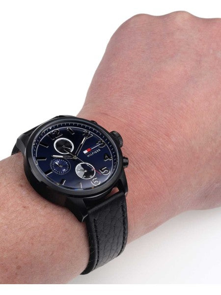 Shop Tommy Hilfiger Jackson Quartz Blue Dial Black Leather Strap Watch for Men - 1791241 in USA