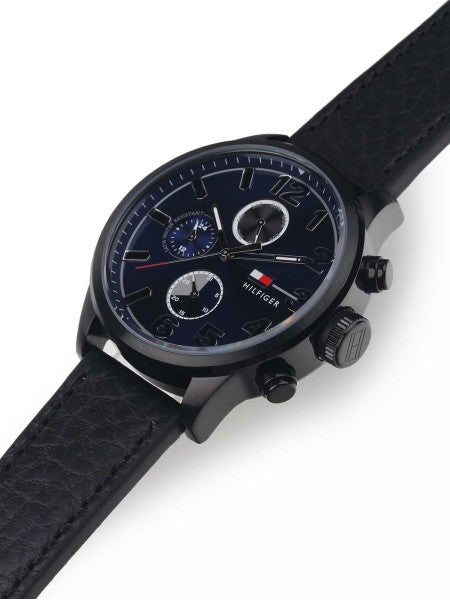 Shop Tommy Hilfiger Jackson Quartz Blue Dial Black Leather Strap Watch for Men - 1791241 in USA