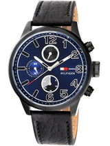 Shop Tommy Hilfiger Jackson Quartz Blue Dial Black Leather Strap Watch for Men - 1791241 in USA