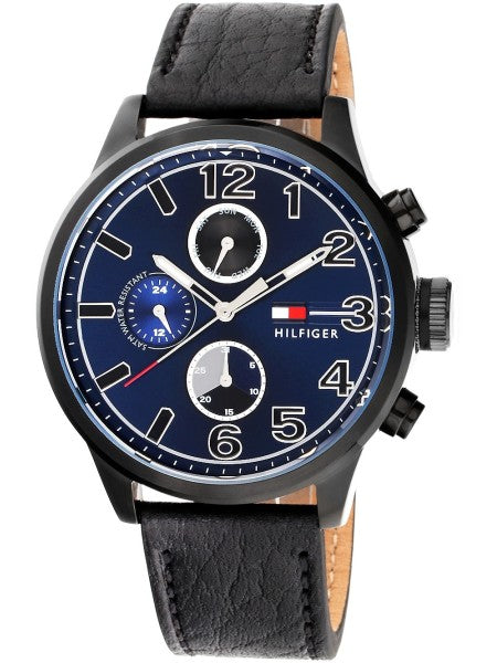 Shop Tommy Hilfiger Jackson Quartz Blue Dial Black Leather Strap Watch for Men - 1791241 in USA