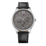 Shop Tommy Hilfiger Damon Multifunction Black Dial Black Leather Strap Watch for Men - 1791417 in USA