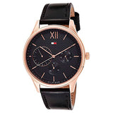 Shop Tommy Hilfiger Damon Quartz Black Dial Black Leather Strap Watch for Men - 1791419 in USA