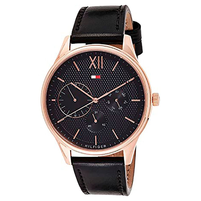 Shop Tommy Hilfiger Damon Quartz Black Dial Black Leather Strap Watch for Men - 1791419 in USA