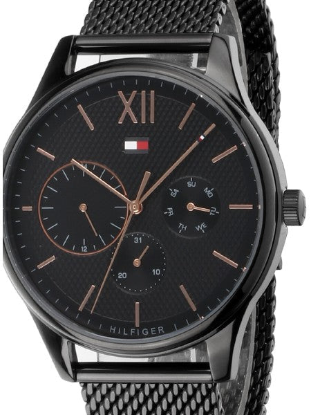 Shop Tommy Hilfiger Damon Quartz Black Dial Black Mesh Bracelet Watch for Men - 1791420 in USA