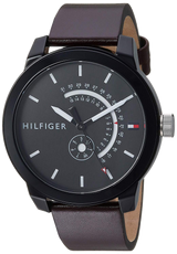 Tommy Hilfiger Denim Black Dial Brown Leather Strap Watch for Men - 1791478