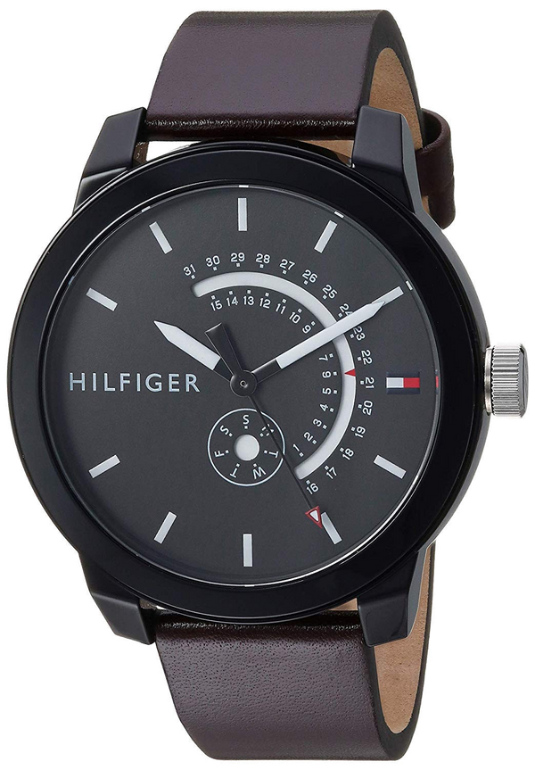 Tommy Hilfiger Denim Black Dial Brown Leather Strap Watch for Men - 1791478