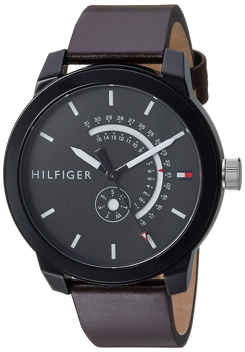 Tommy Hilfiger Denim Black Dial Brown Leather Strap Watch for Men - 1791478