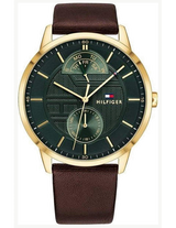 Tommy Hilfiger Hunter Green Dial Brown Leather Strap Watch for Men - 1791607