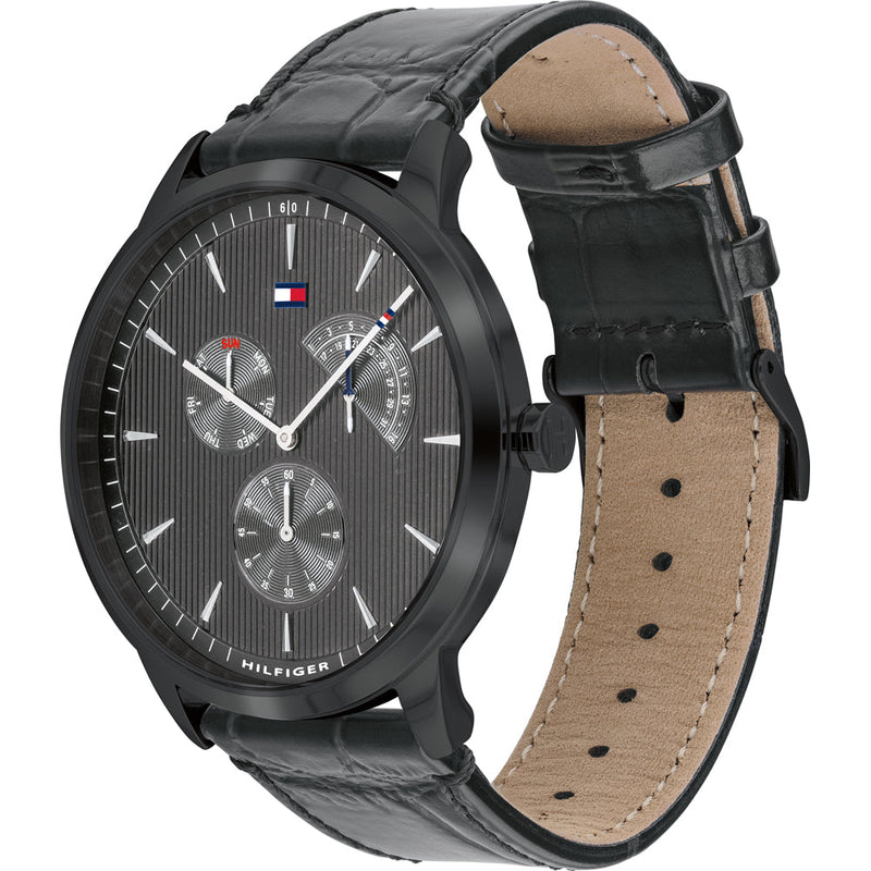 Tommy Hilfiger Brad Chronograph Quartz Grey Dial Grey Leather Strap Watch For Men - 1710388