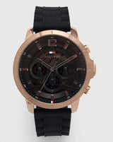 Tommy Hilfiger Luca Chronograph Black Dial Black Rubber Strap Watch For Men - 1710491