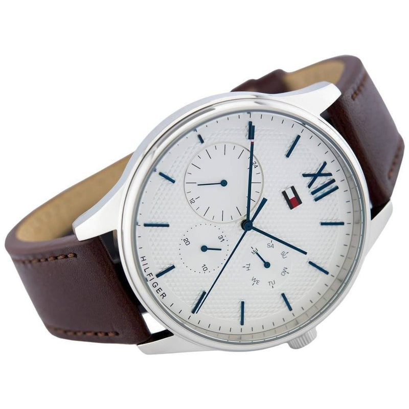 Shop Tommy Hilfiger Damon Quartz White Dial Brown Leather Strap Watch for Men - 1791418 in USA