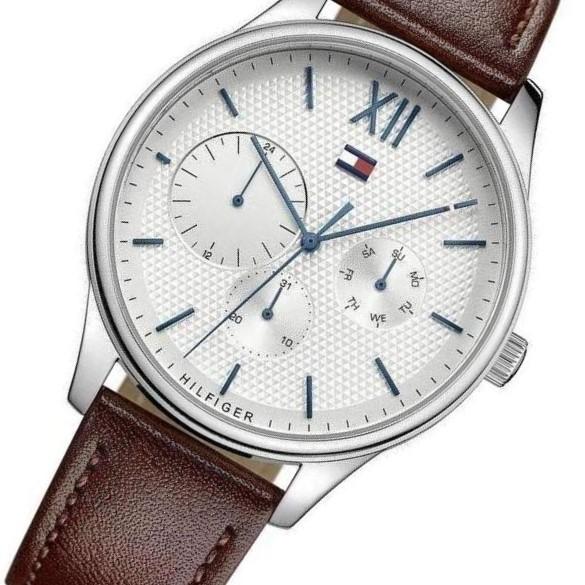 Shop Tommy Hilfiger Damon Quartz White Dial Brown Leather Strap Watch for Men - 1791418 in USA