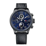 Shop Tommy Hilfiger Jackson Quartz Blue Dial Black Leather Strap Watch for Men - 1791241 in USA
