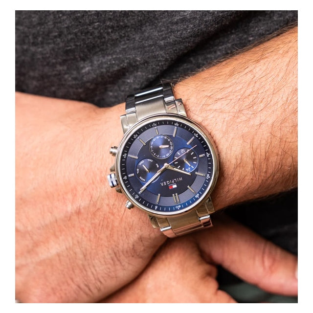 Tommy Hilfiger Tyson Chronograph Blue Dial Silver Steel Strap Watch For Men - 1710588 Buy Now By Tommy Hilfiger