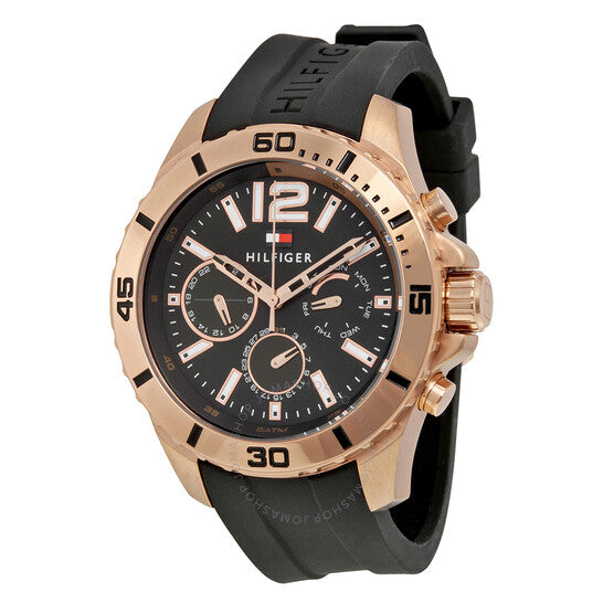 Shop Tommy Hilfiger Sport Multifunction Black Dial Black Rubber Strap Watch for Men - 1791145 in USA