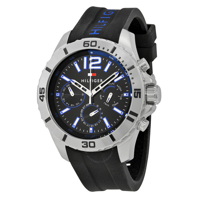 Shop Tommy Hilfiger Sport Multifunction Black Dial Black Rubber Strap Watch for Men - 1791143 in USA