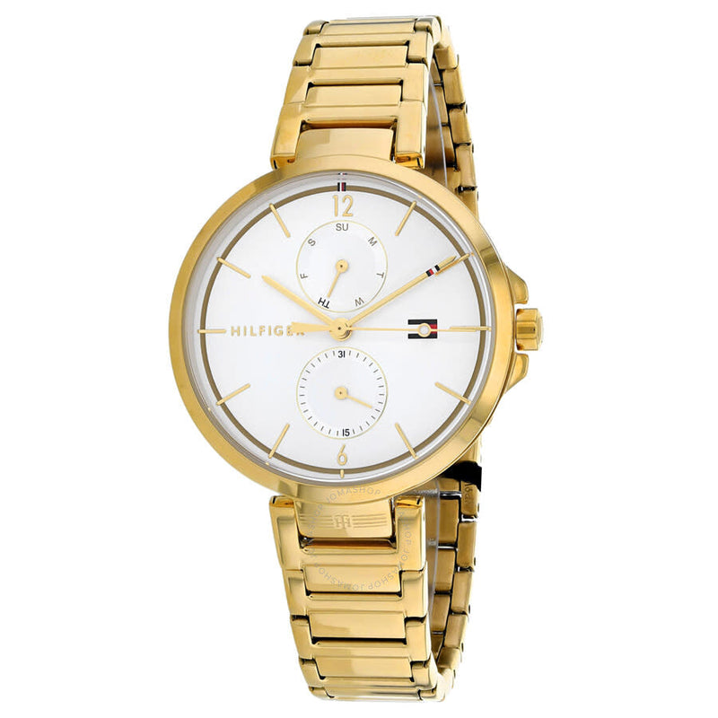 Shop Tommy Hilfiger Angela White Dial Gold Steel Strap Watch for Women - 1782128 in USA