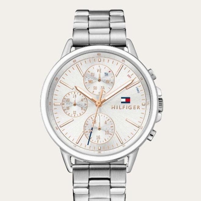 Shop Tommy Hilfiger Carly White Dial Silver Stainless Steel Strap Watch for Women - 1781787 in USA
