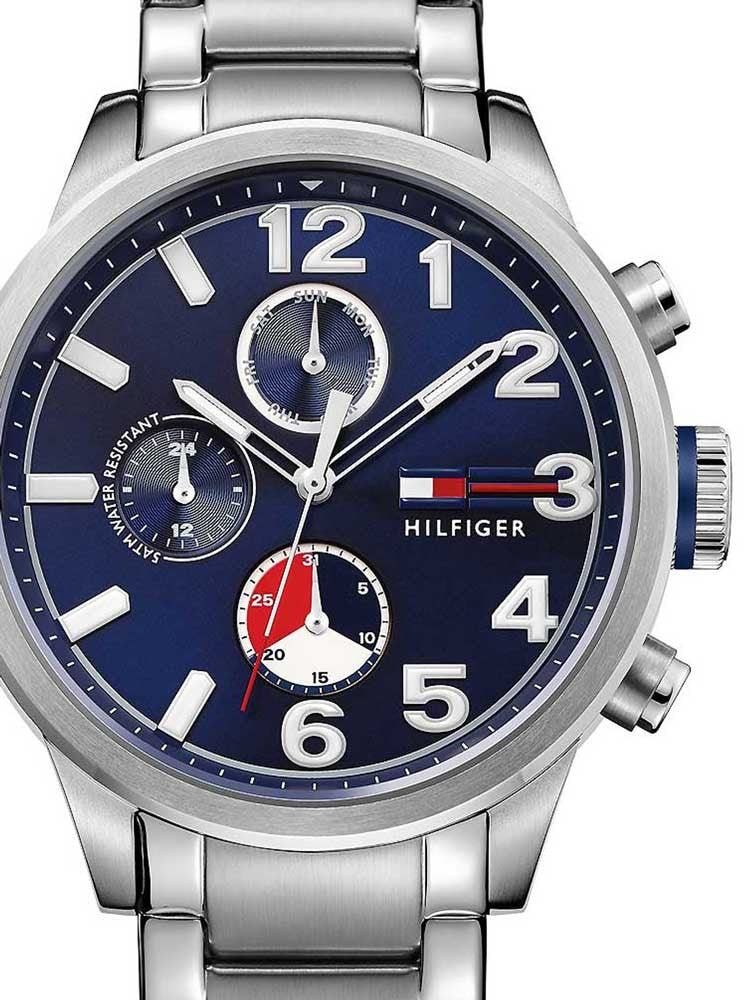 Shop Tommy Hilfiger Jackson Chronograph Blue Dial Silver Steel Strap Watch for Men - 1791242 in USA