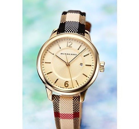 Shop Burberry Classic Champagne Gold Dial Horseferry Leather Strap Watch for Women - BU10104 in USA