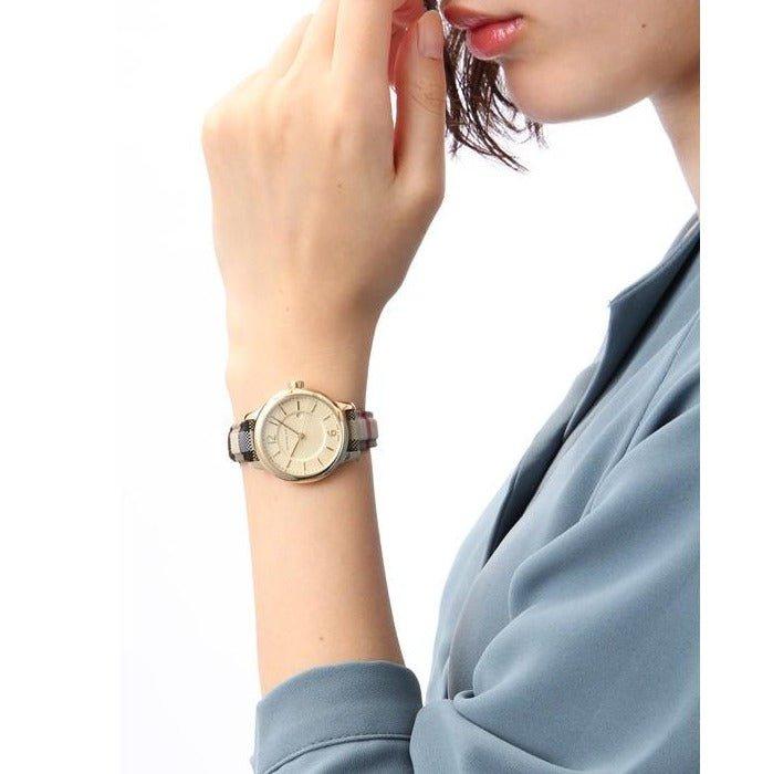 Shop Burberry Classic Champagne Gold Dial Horseferry Leather Strap Watch for Women - BU10104 in USA