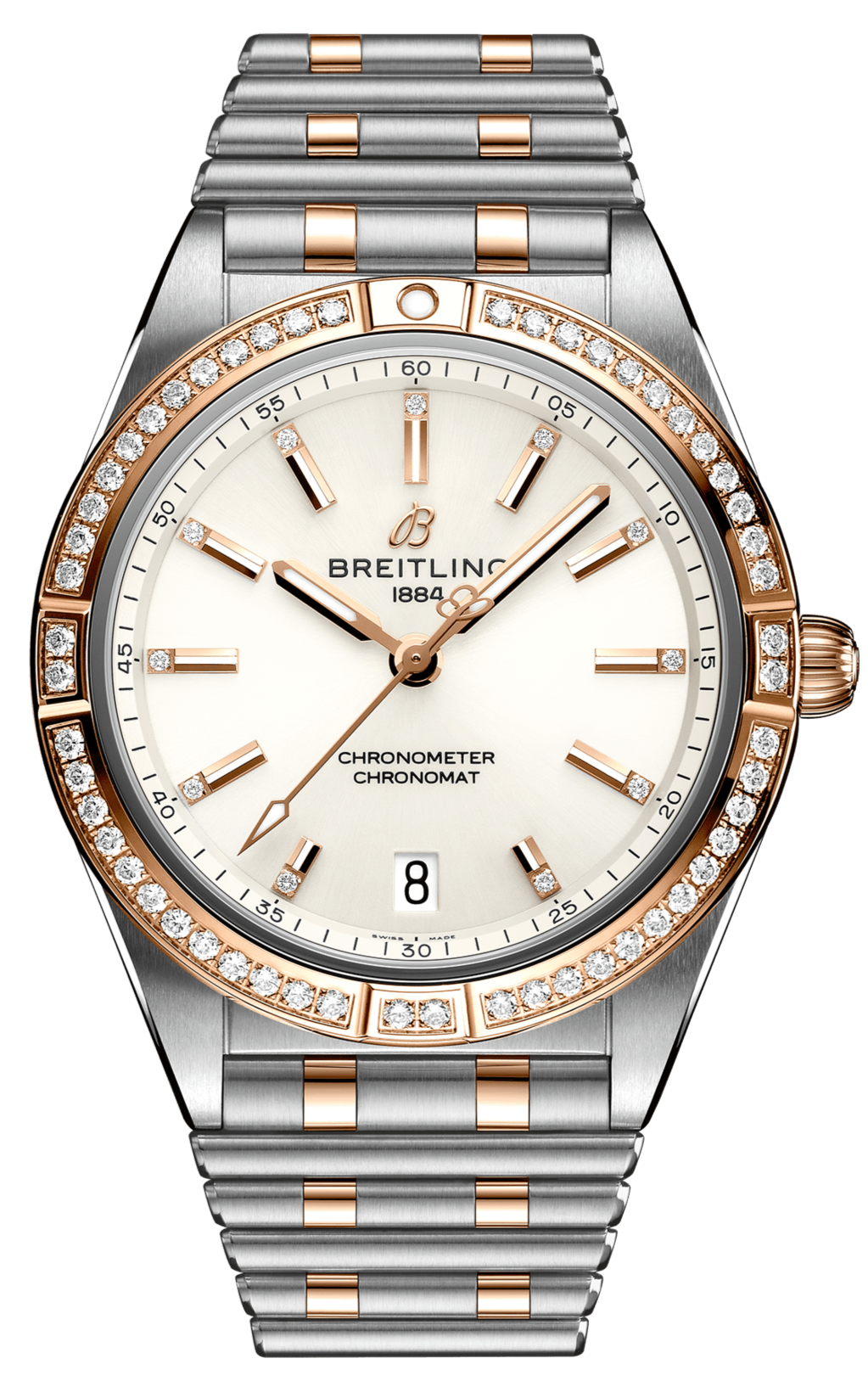 Breitling Chronomat Automatic 36 Diamonds White Dial Two Tone Steel Strap Watch for Women - U10380591A1U1