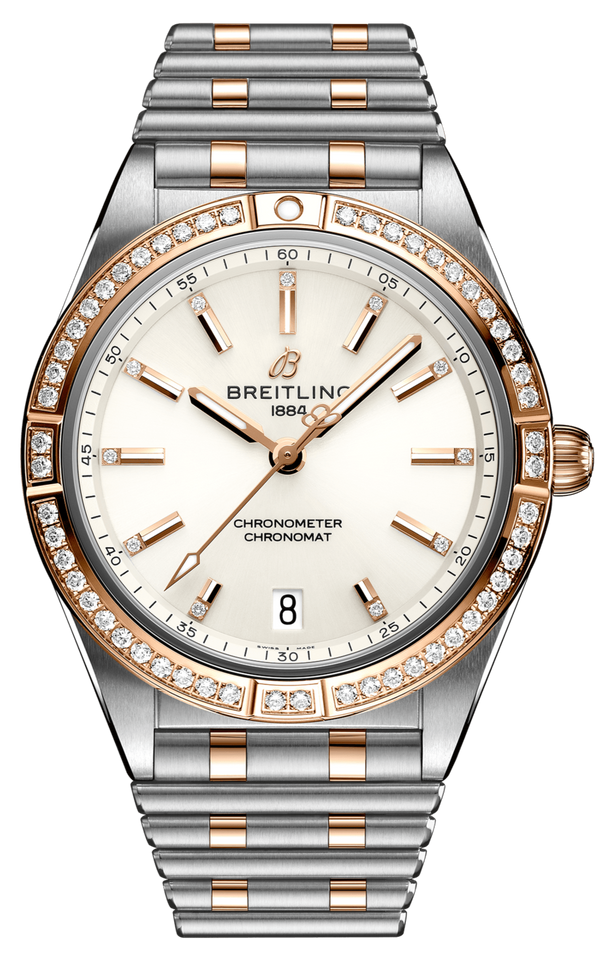 Breitling Chronomat Automatic 36 Diamonds White Dial Two Tone Steel Strap Watch for Women - U10380591A1U1