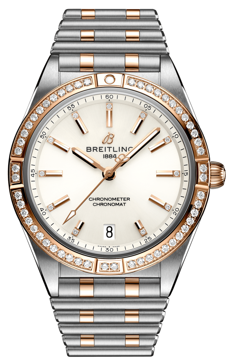 Breitling Chronomat Automatic 36 Diamonds White Dial Two Tone Steel Strap Watch for Women - U10380591A1U1