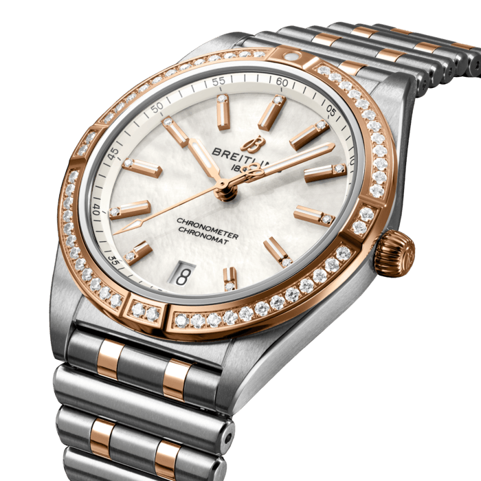 Breitling Chronomat Automatic 36 Diamonds Mother of Pearl Dial Two Tone Steel Strap Watch for Women - U10380591A2U1