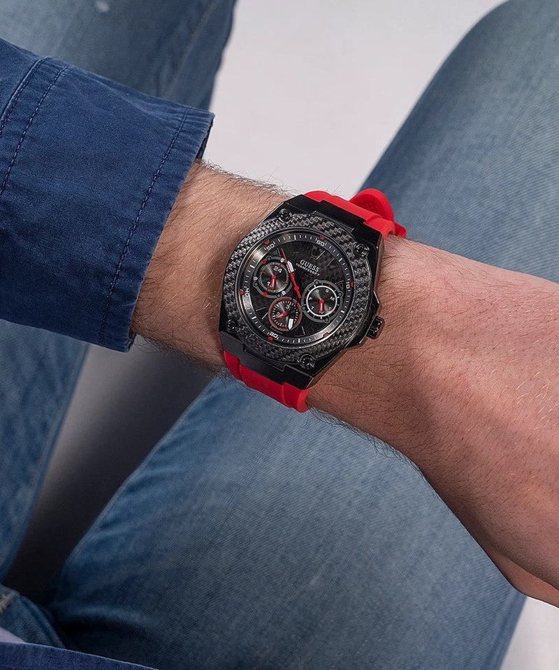 Guess Legacy Black Dial Red Silicone Strap Watch for Men - W1049G6 Buy Now By Guess