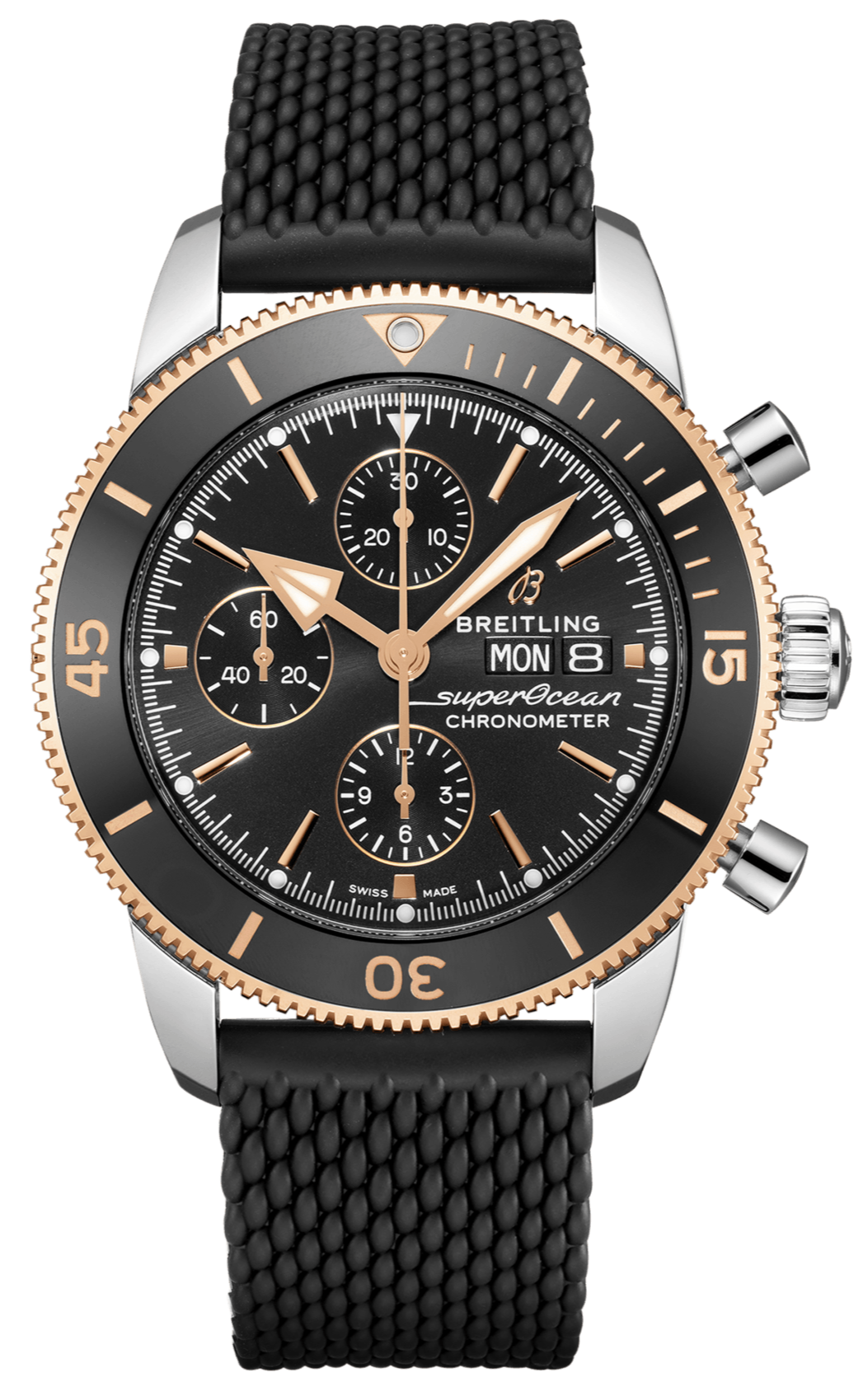 Breitling Superocean Heritage Chronograph 44 Black Dial Black Mesh Bracelet Watch for Men - U13313121B1S1