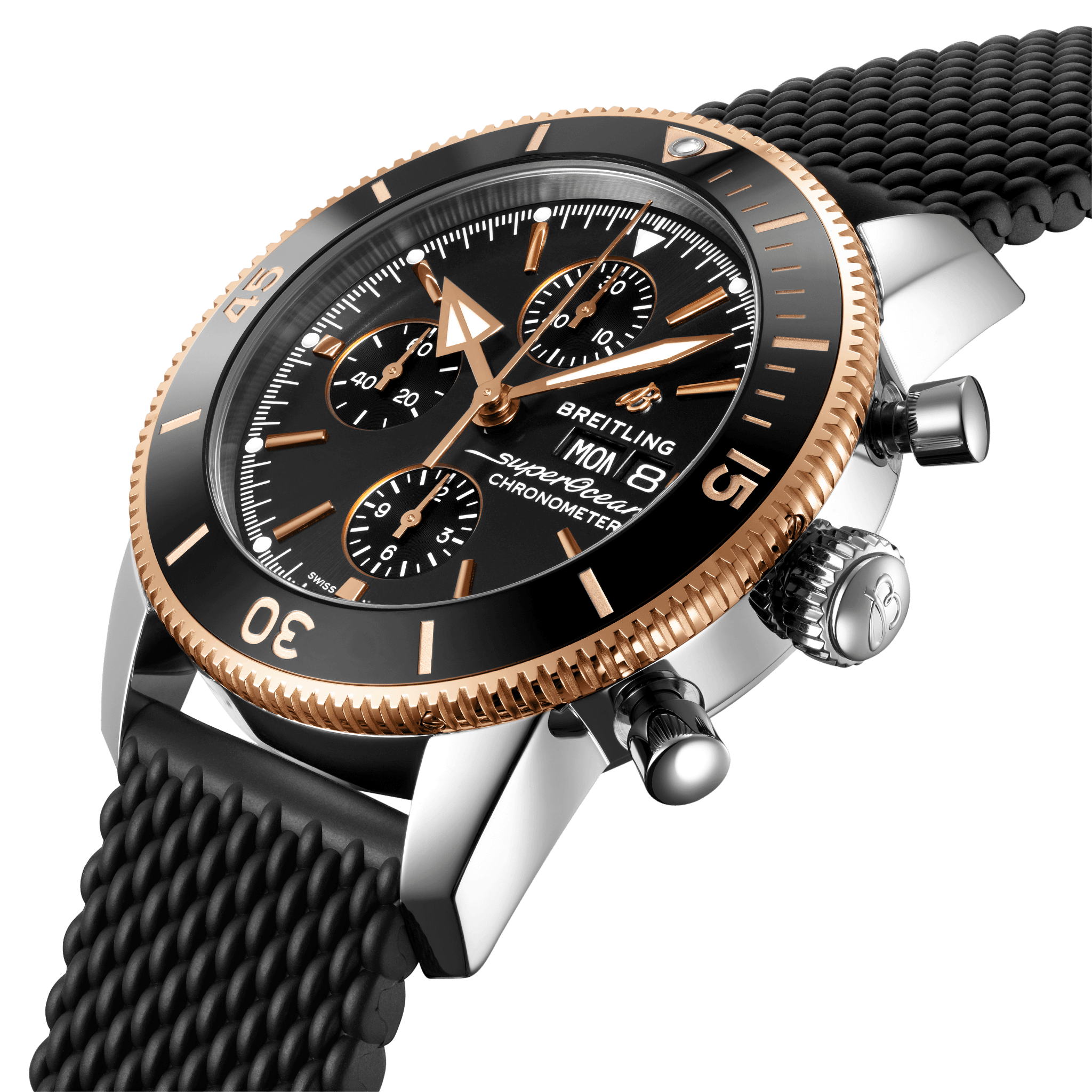Breitling Superocean Heritage Chronograph 44 Black Dial Black Mesh Bracelet Watch for Men - U13313121B1S1