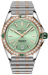Breitling Super Chronomat Automatic 38 Diamonds Green Dial Two Tone Steel Strap Watch for Women - U17356531L1U1