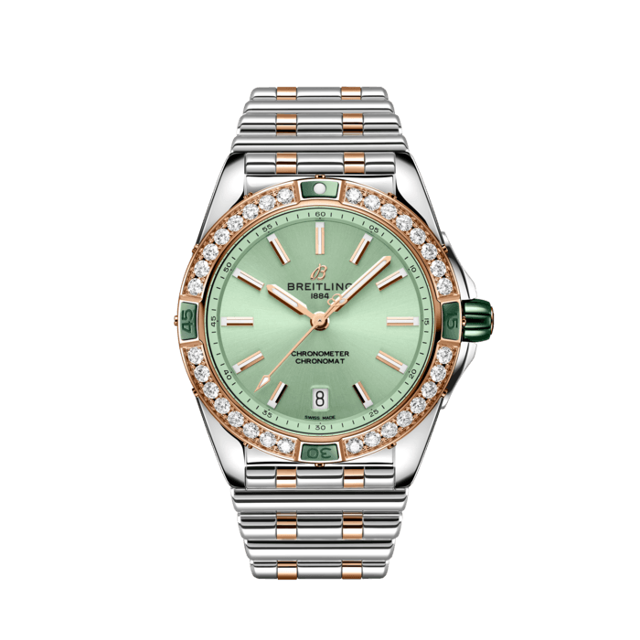 Breitling Super Chronomat Automatic 38 Diamonds Green Dial Two Tone Steel Strap Watch for Women - U17356531L1U1