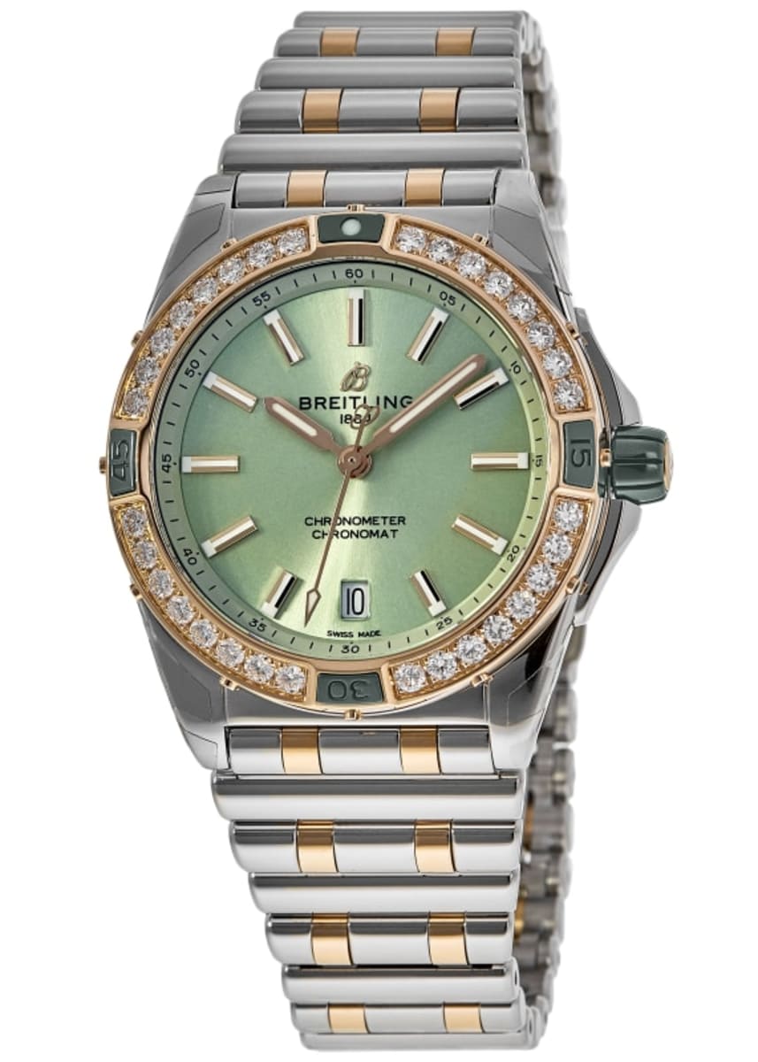 Breitling Super Chronomat Automatic 38 Diamonds Green Dial Two Tone Steel Strap Watch for Women - U17356531L1U1