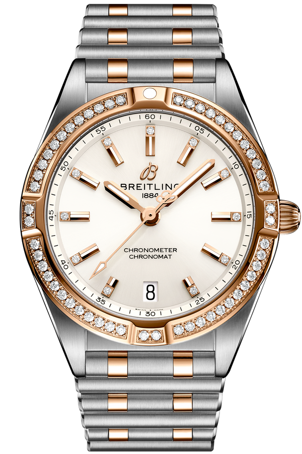 Breitling Chronomat 32 Diamonds White Dial Two Tone Steel Strap Watch for Women - U77310591A1U1