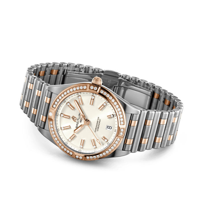 Breitling Chronomat 32 Diamonds White Dial Two Tone Steel Strap Watch for Women - U77310591A1U1
