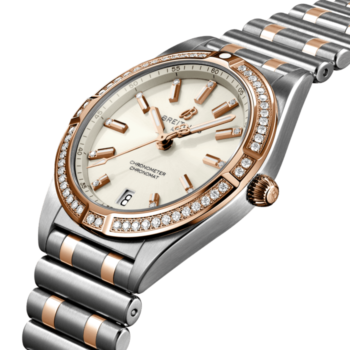 Breitling Chronomat 32 Diamonds White Dial Two Tone Steel Strap Watch for Women - U77310591A1U1
