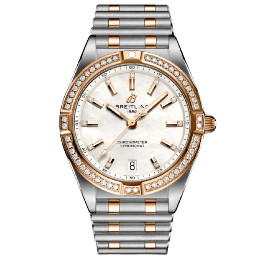 Breitling Chronomat 32 Diamonds White Dial Two Tone Steel Strap Watch for Women - U77310591A1U1