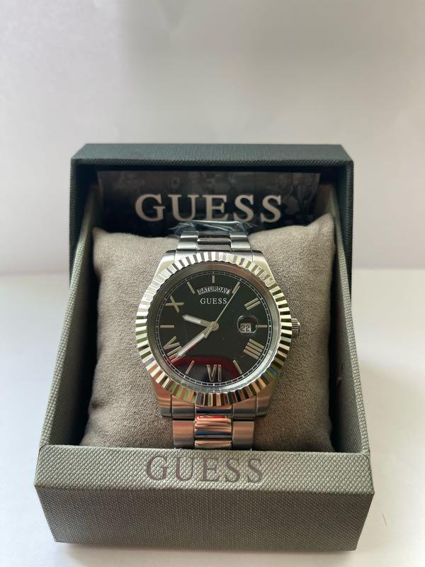 Shop Guess Connoisseur Black Dial Silver Steel Strap Watch for Men - GW0265G1 in USA