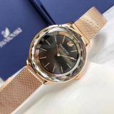 Swarovski Octea Nova Black Dial Rose Gold Mesh Bracelet Watch for Women - 5430424 Buy Now By Swarovski