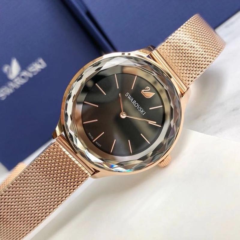Swarovski Octea Nova Black Dial Rose Gold Mesh Bracelet Watch for Women - 5430424 Buy Now By Swarovski