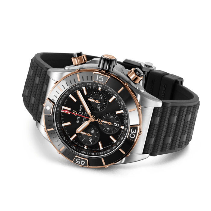 Breitling Super Chronomat B01 44 Black Dial Black Rubber Strap Watch for Men - UB0136251B1S1