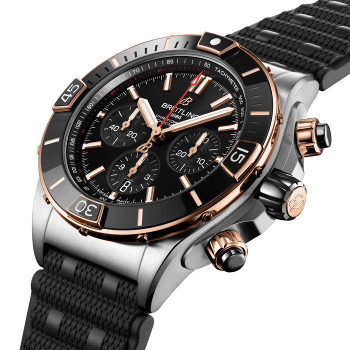 Breitling Super Chronomat B01 44 Black Dial Black Rubber Strap Watch for Men - UB0136251B1S1